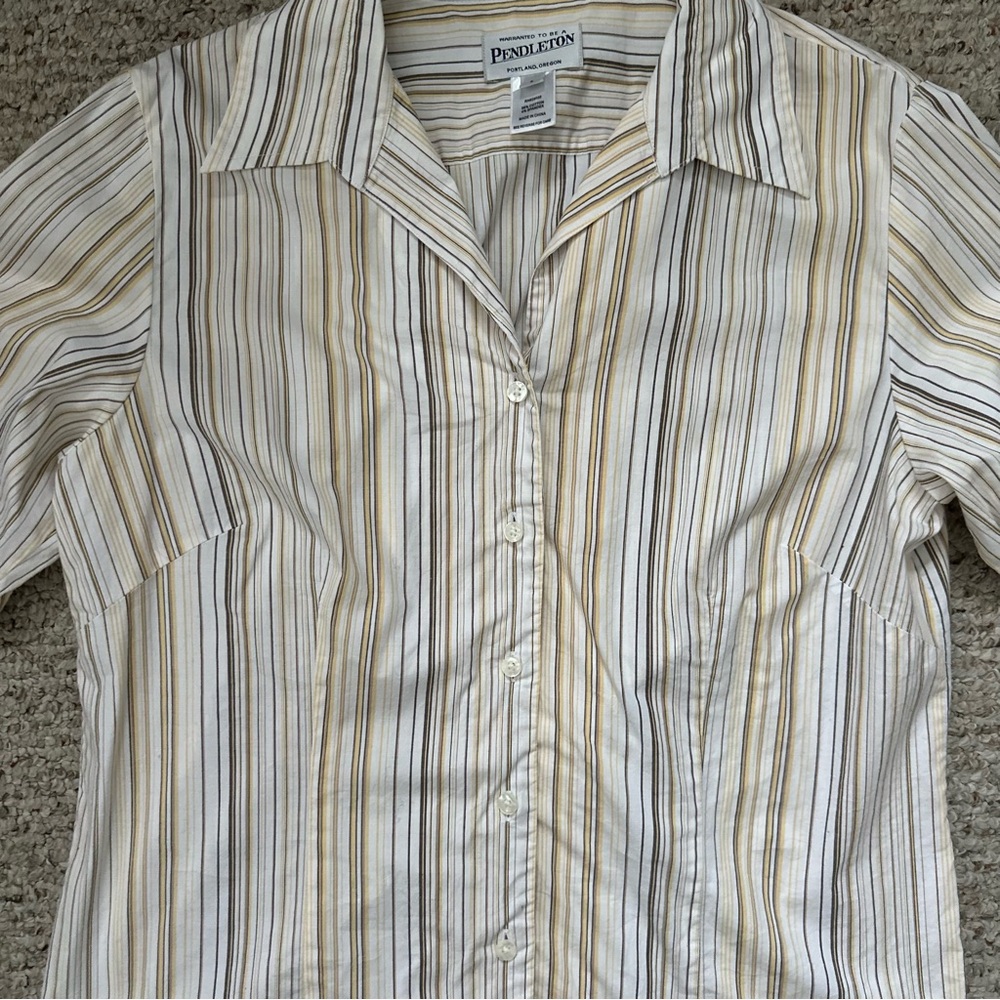 Pendleton Button Down Blouse Striped Brown Yellow… - image 5